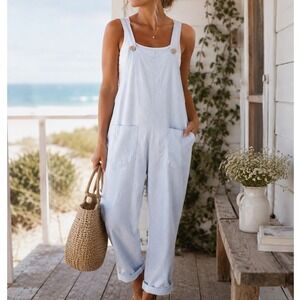 Venti 6 Light Blue Overalls Jumpsuit Casual Minimalist Romper OS